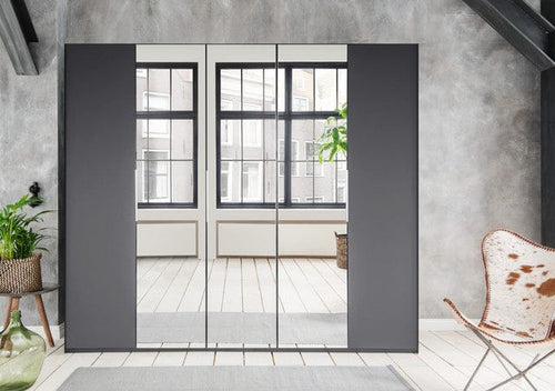 Wimex Dulap din pal, cu 5 usi si oglinda, Everly Grafit, l250xA58xH216 cm