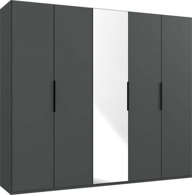 Wimex Dulap din pal, cu 5 usi si oglinda, Level36 Black A Grafit, l250xA58xH216 cm