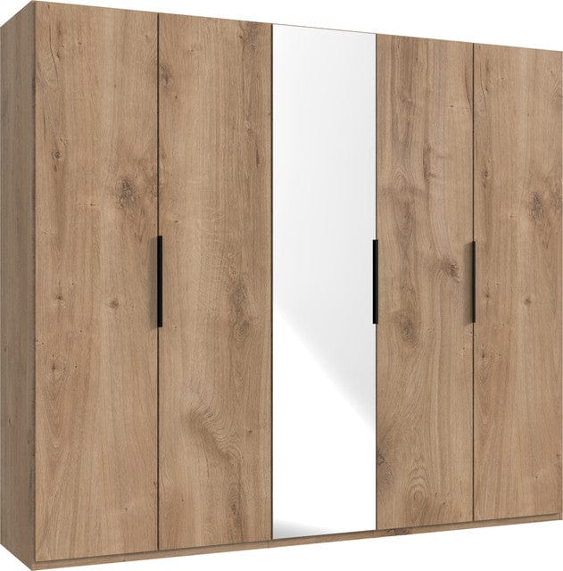 Wimex Dulap din pal, cu 5 usi si oglinda, Level36 Black A Stejar, l250xA58xH216 cm