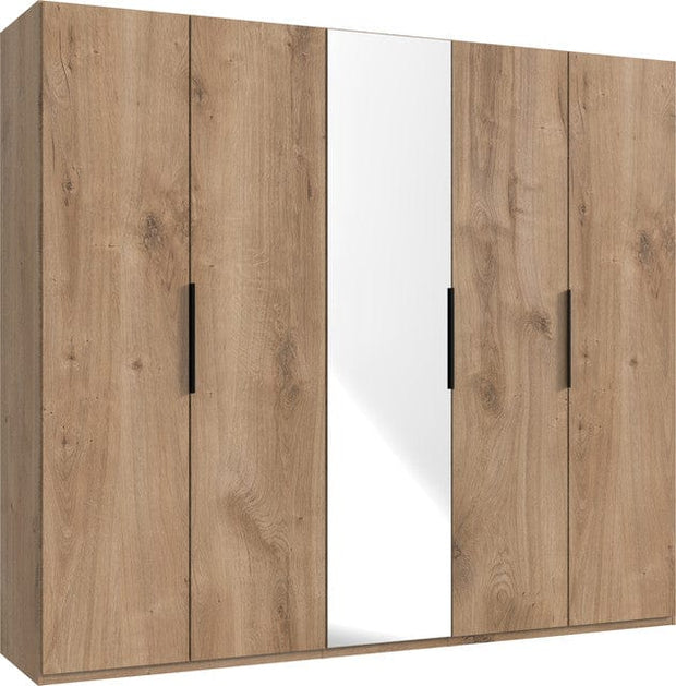 Wimex Dulap din pal, cu 5 usi si oglinda, Level36 Black A Stejar, l250xA58xH216 cm