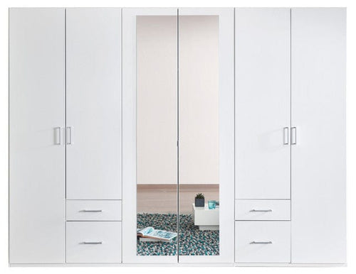 Wimex Dulap din pal, cu 6 usi, 4 sertare si oglinda, Freiburg Alb, l270xA58xH208 cm