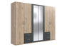 Wimex Dulap din pal, cu 6 usi, 4 sertare si oglinda, Freiburg II Stejar / Grafit, l270xA58xH208 cm