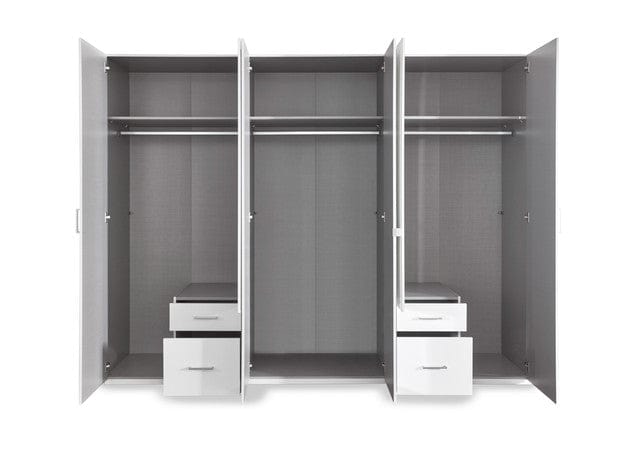 Wimex Dulap din pal, cu 6 usi, 4 sertare si oglinda, Freiburg II Stejar / Grafit, l270xA58xH208 cm