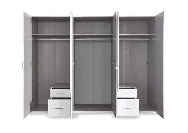 Wimex Dulap din pal, cu 6 usi, 4 sertare si oglinda, Freiburg II Stejar / Grafit, l270xA58xH208 cm