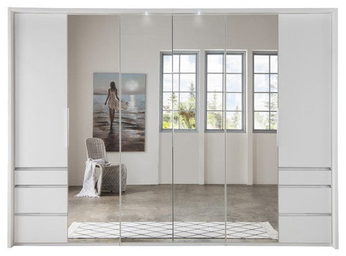 Wimex Dulap din pal, cu 6 usi, 6 sertare si oglinda, Everly Alb, l300xA58xH216 cm