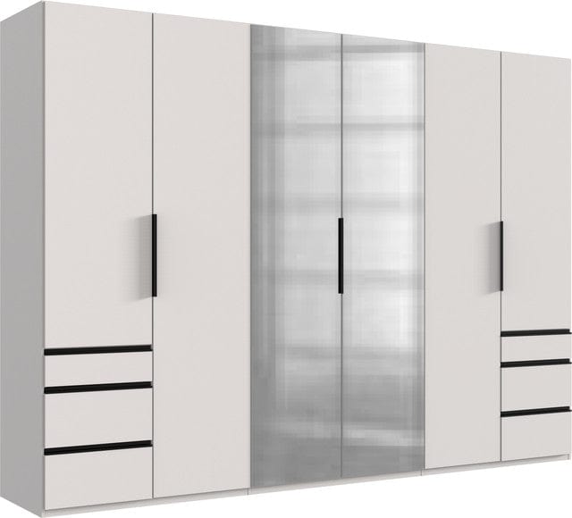 Wimex Dulap din pal, cu 6 usi, 6 sertare si oglinda, Level36 Black A Alb, l300xA58xH216 cm