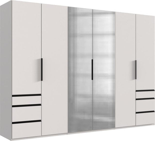 Wimex Dulap din pal, cu 6 usi, 6 sertare si oglinda, Level36 Black A Alb, l300xA58xH216 cm