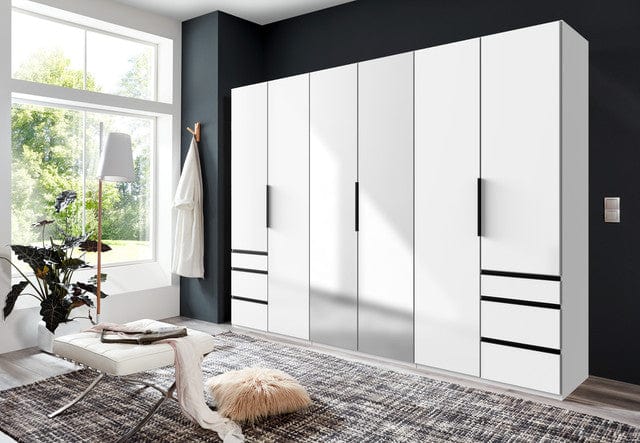 Wimex Dulap din pal, cu 6 usi, 6 sertare si oglinda, Level36 Black A Alb, l300xA58xH216 cm