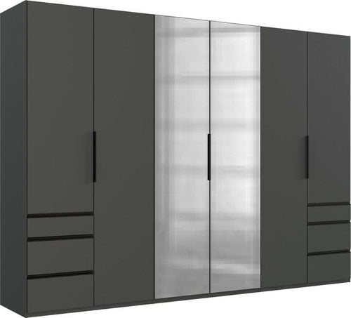 Wimex Dulap din pal, cu 6 usi, 6 sertare si oglinda, Level36 Black A Grafit, l300xA58xH216 cm