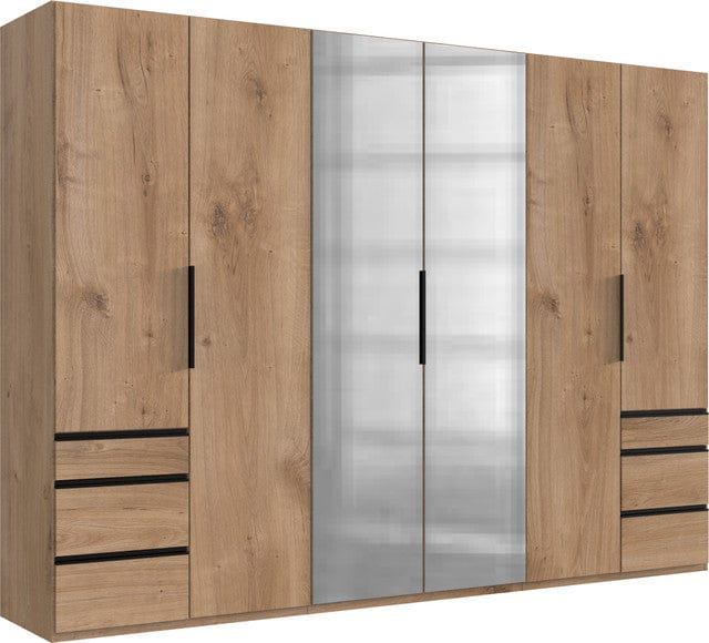 Wimex Dulap din pal, cu 6 usi, 6 sertare si oglinda, Level36 Black A Stejar, l300xA58xH216 cm