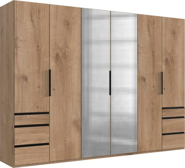 Wimex Dulap din pal, cu 6 usi, 6 sertare si oglinda, Level36 Black A Stejar, l300xA58xH216 cm