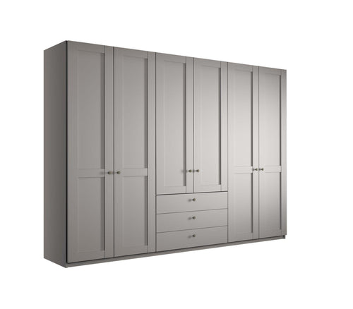 Dulap din pal, cu 6 usi si 3 sertare, Marlow Gri, l295,2xA58xH216 cm