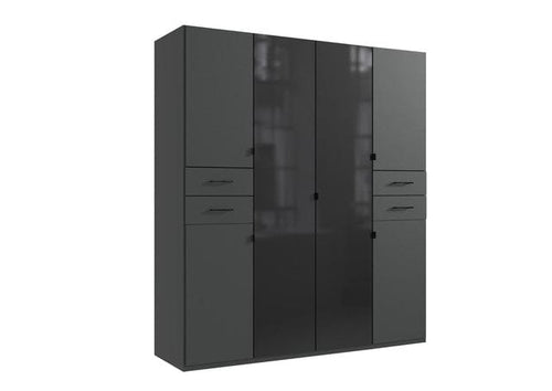 Wimex Dulap din pal, cu 6 usi si 4 sertare, Danzig Grafit / Negru, l180xA58xH208 cm