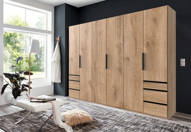 Wimex Dulap din pal, cu 6 usi si 6 sertare, Level36 Black A Stejar, l300xA58xH216 cm