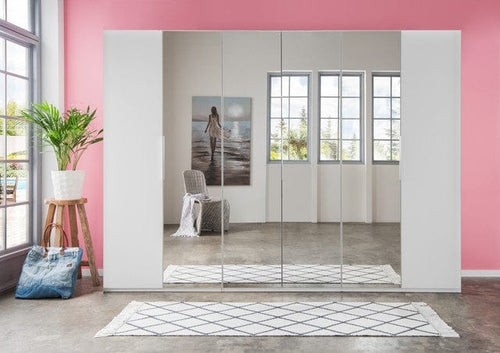 Wimex Dulap din pal, cu 6 usi si oglinda, Everly Alb, l300xA58xH216 cm