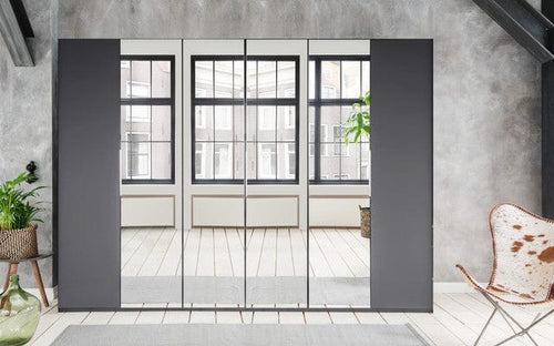 Wimex Dulap din pal, cu 6 usi si oglinda, Everly Grafit, l300xA58xH216 cm