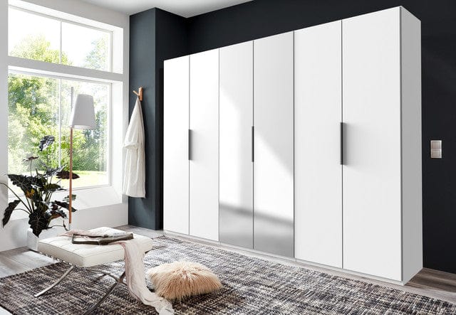 Wimex Dulap din pal, cu 6 usi si oglinda, Level36 Black A Alb, l300xA58xH216 cm