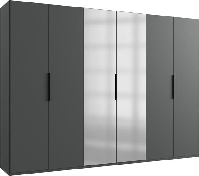 Wimex Dulap din pal, cu 6 usi si oglinda, Level36 Black A Grafit, l300xA58xH216 cm