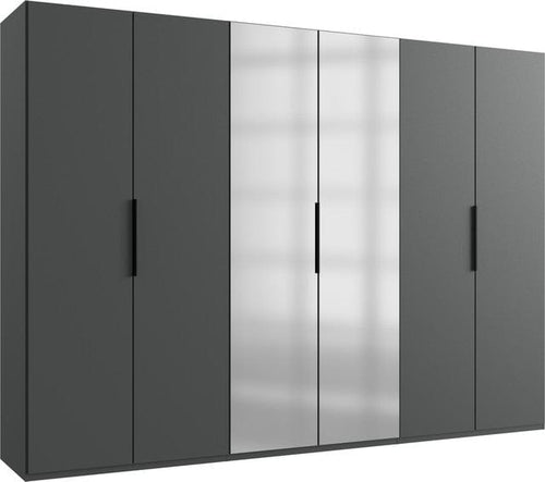 Wimex Dulap din pal, cu 6 usi si oglinda, Level36 Black A Grafit, l300xA58xH216 cm