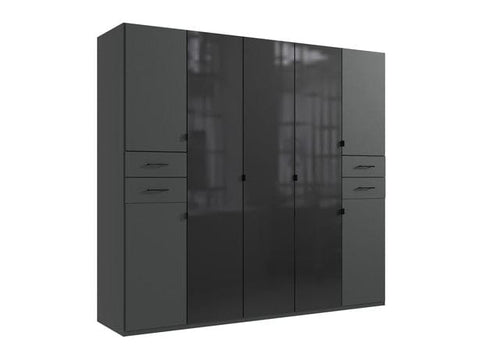 Wimex Dulap din pal, cu 7 usi si 4 sertare, Danzig Grafit / Negru, l225xA58xH208 cm