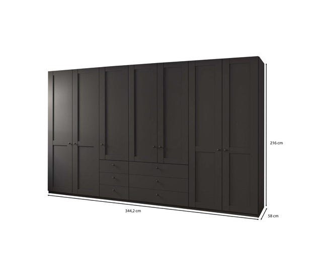 Dulap din pal, cu 7 usi si 6 sertare, Marlow Grafit, l344,2xA58xH216 cm (2)