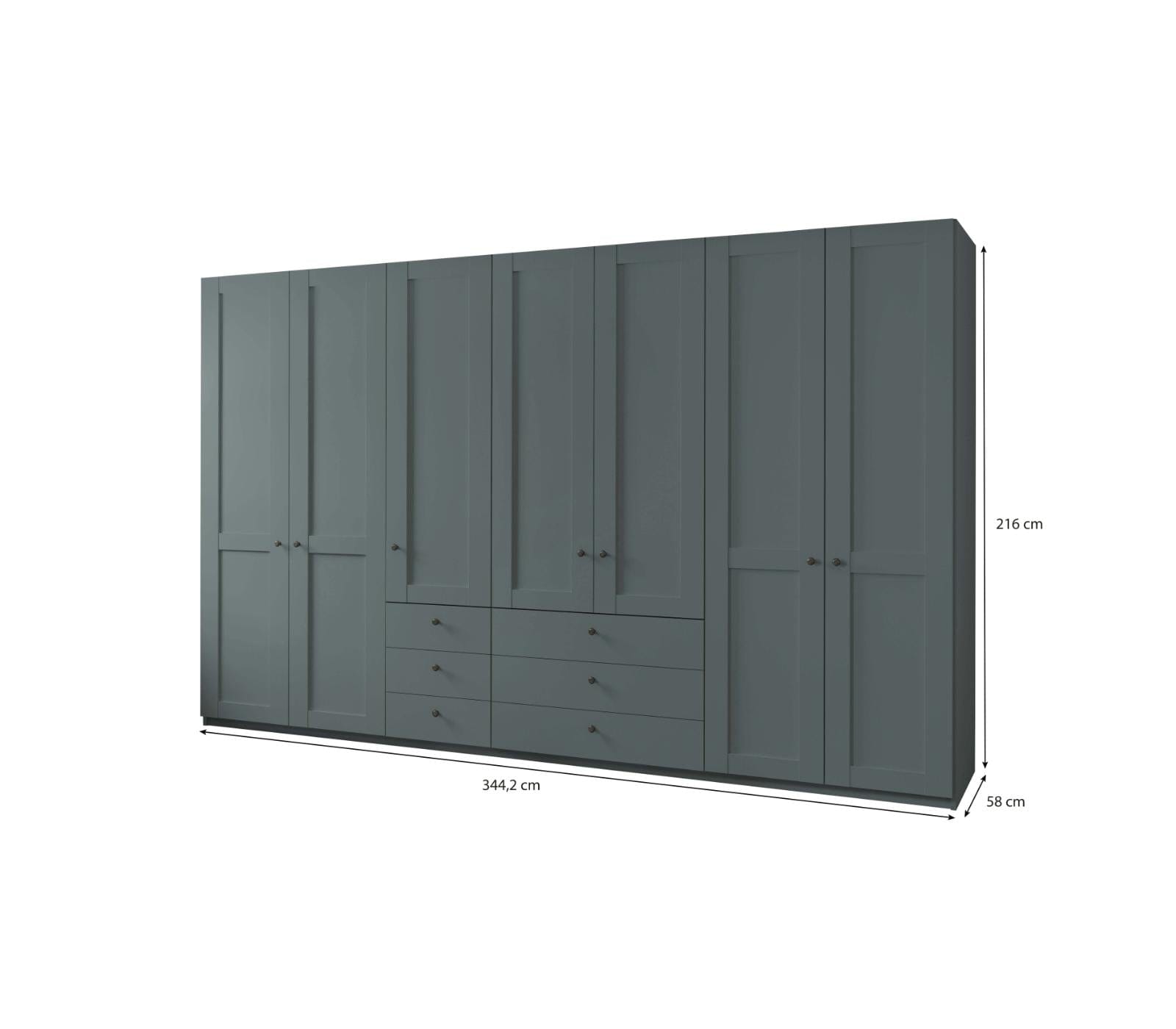 Dulap din pal, cu 7 usi si 6 sertare, Marlow Verde, l344,2xA58xH216 cm (2)