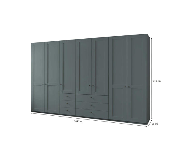 Dulap din pal, cu 7 usi si 6 sertare, Marlow Verde, l344,2xA58xH216 cm (2)