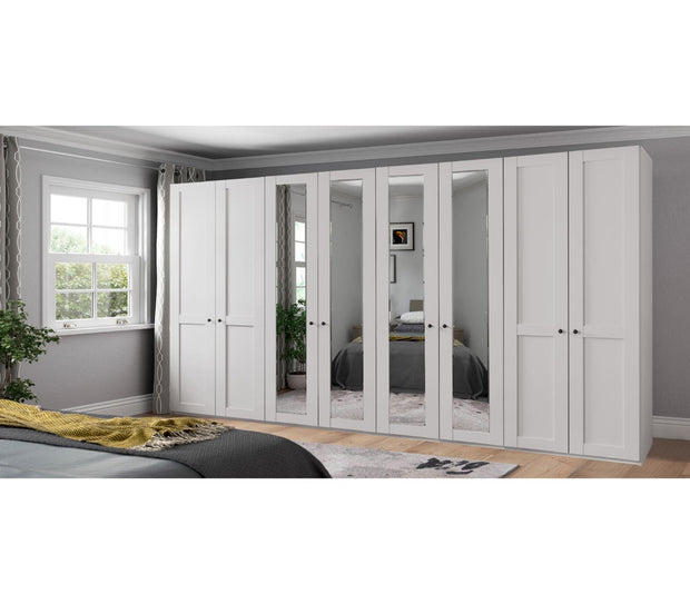 Dulap din pal, cu 8 usi si oglinda, Marlow Alb, l393,1xA58xH216 cm (1)