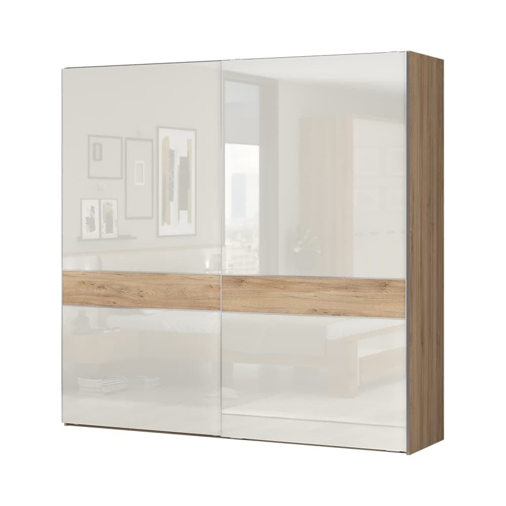 Jela Dulap din pal si MDF, cu 2 usi glisante, Gala Medium PK231/GL Bej / Nuc Pacific, l230xA61xH224 cm