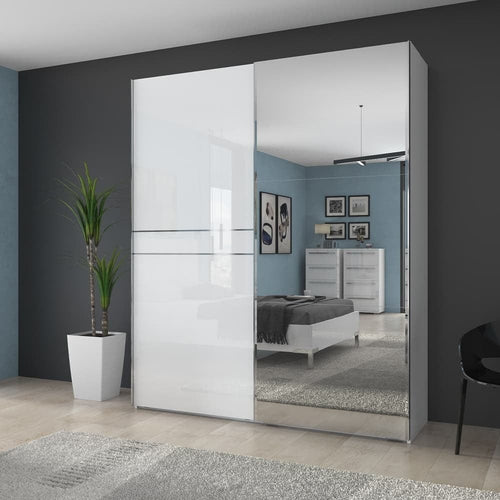 Jela Dulap din pal si MDF, cu 2 usi glisante si oglinda, Piano PK181-OG/PN Small Alb, l182xA61xH224 cm