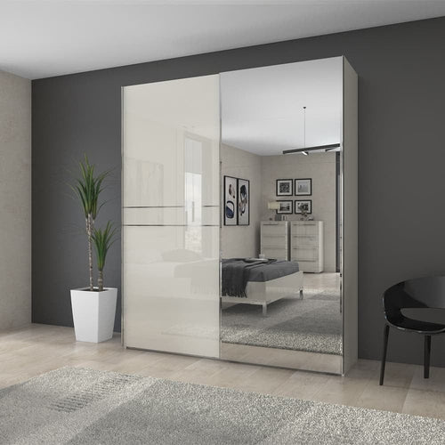 Jela Dulap din pal si MDF, cu 2 usi glisante si oglinda, Piano PK181-OG/PN Small Bej, l182xA61xH224 cm