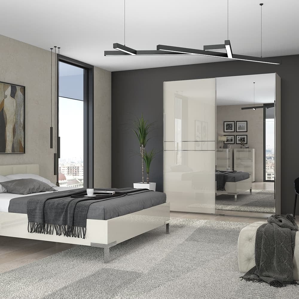 Dulap din pal si MDF, cu 2 usi glisante si oglinda, Piano PK181-OG/PN Small Bej, l182xA61xH224 cm (1)