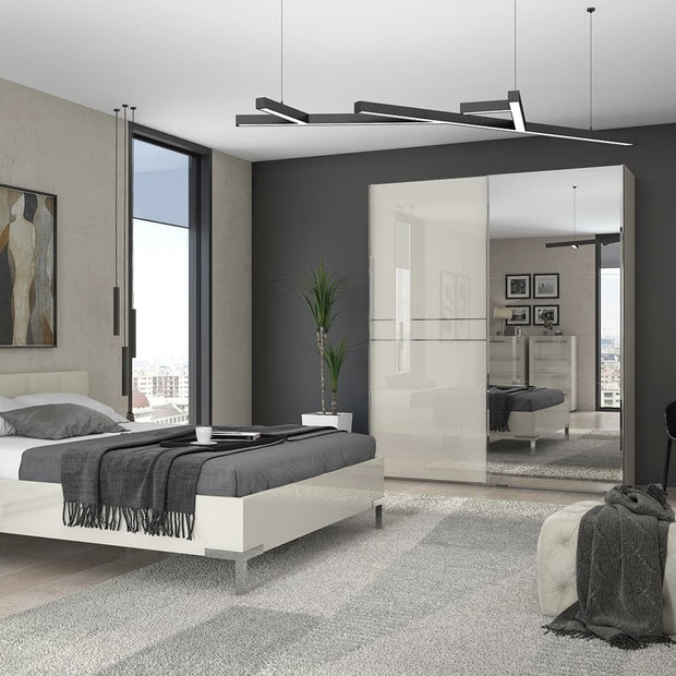 Dulap din pal si MDF, cu 2 usi glisante si oglinda, Piano PK181-OG/PN Small Bej, l182xA61xH224 cm (1)