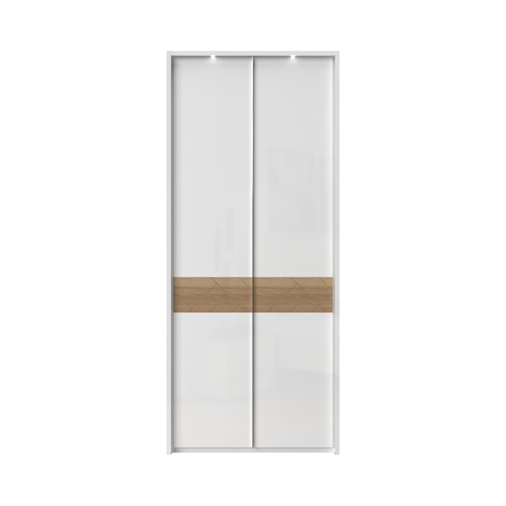 Jela Dulap din pal si MDF, cu 2 usi si LED inclus, Avis Stripes P2B/AV Alb / Nuc Pacific, l97xA60xH227 cm