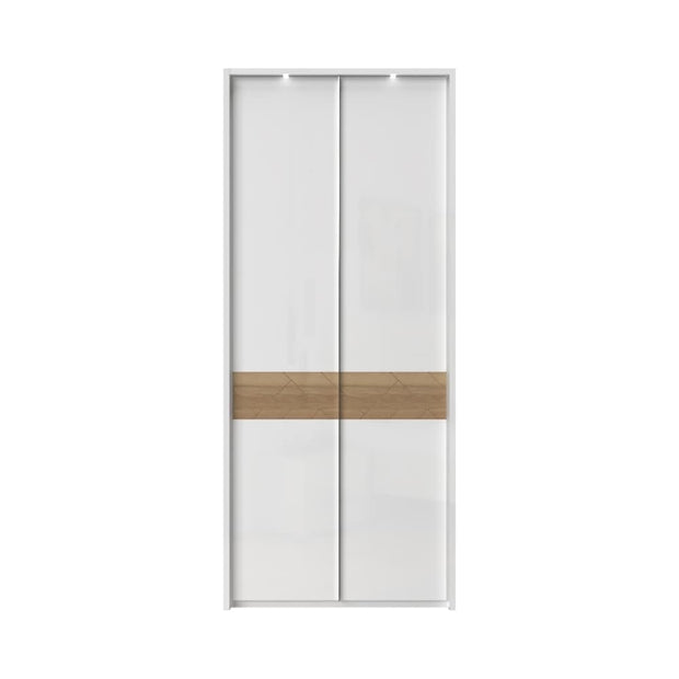 Jela Dulap din pal si MDF, cu 2 usi si LED inclus, Avis Stripes P2B/AV Alb / Nuc Pacific, l97xA60xH227 cm