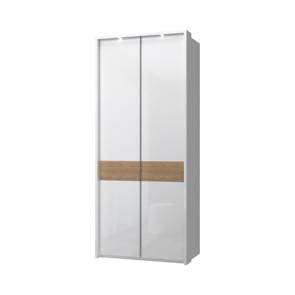 Jela Dulap din pal si MDF, cu 2 usi si LED inclus, Avis Stripes P2B/AV Alb / Nuc Pacific, l97xA60xH227 cm