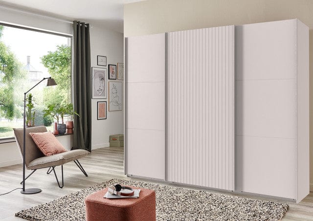 Dulap din pal si MDF, cu 3 usi glisante, Andorra Alb, l300xA65xH216 cm (1)