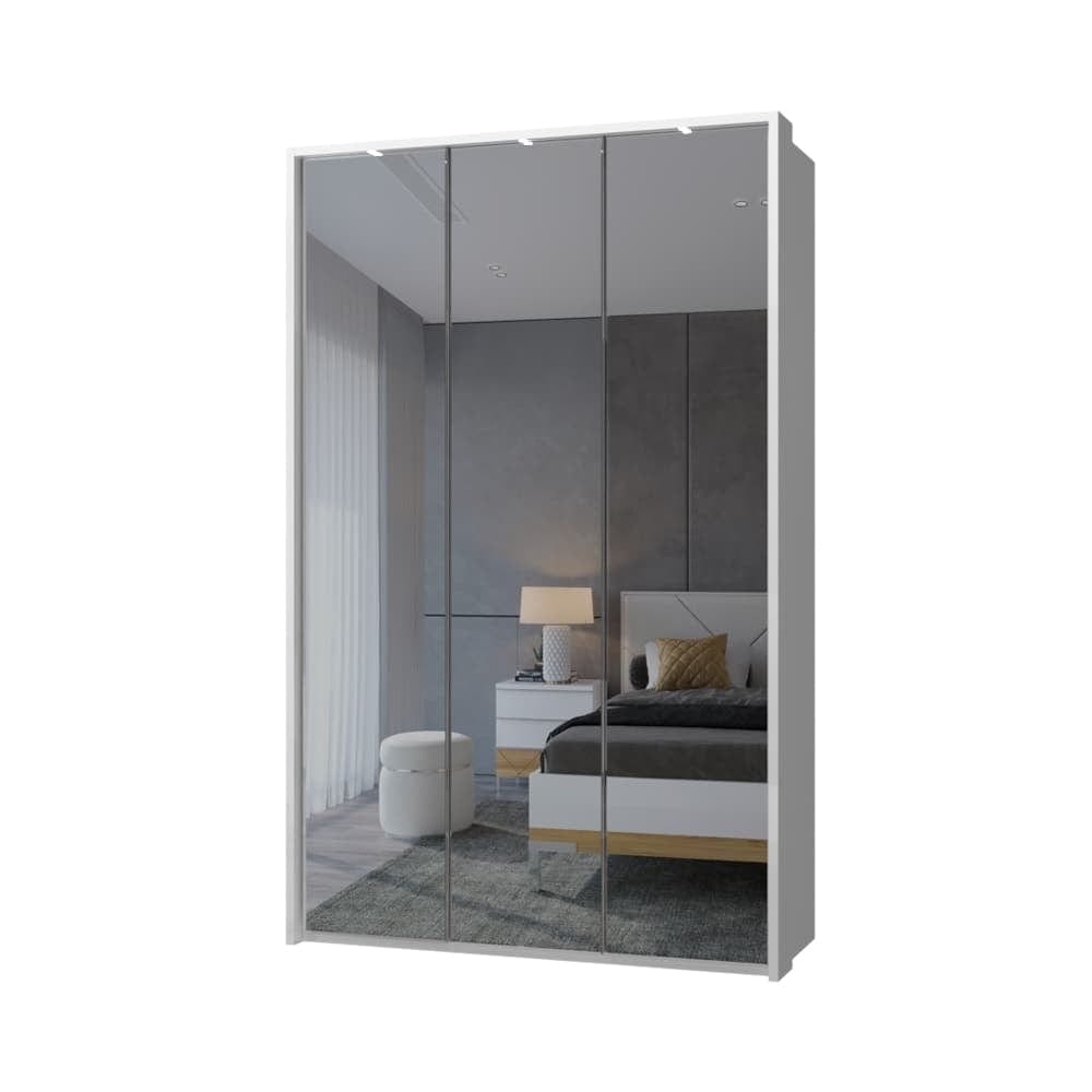 Dulap din pal si MDF, cu 3 usi, oglinda si LED inclus, Avis Stripes P3B-3OG/AV Mirror Alb, l142xA60xH227 cm (1)