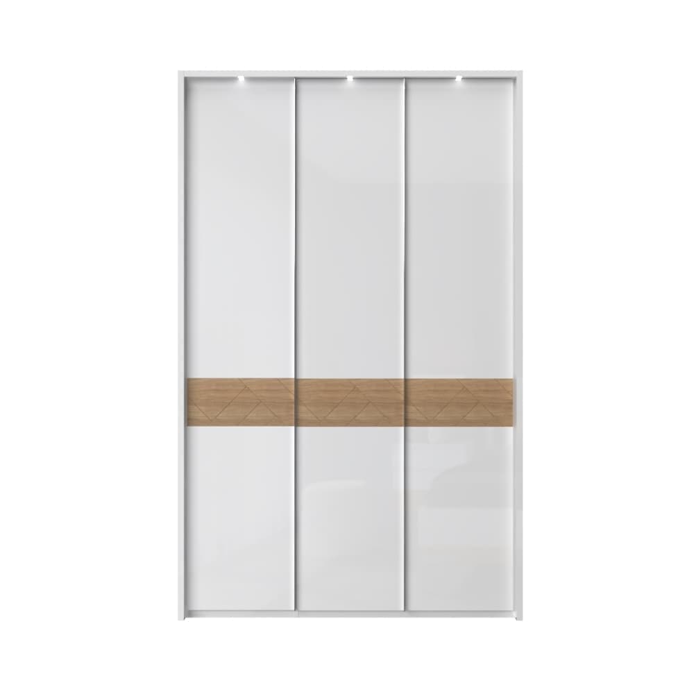 Jela Dulap din pal si MDF, cu 3 usi si LED inclus, Avis Stripes P3B/AV Alb / Nuc Pacific, l142xA60xH227 cm