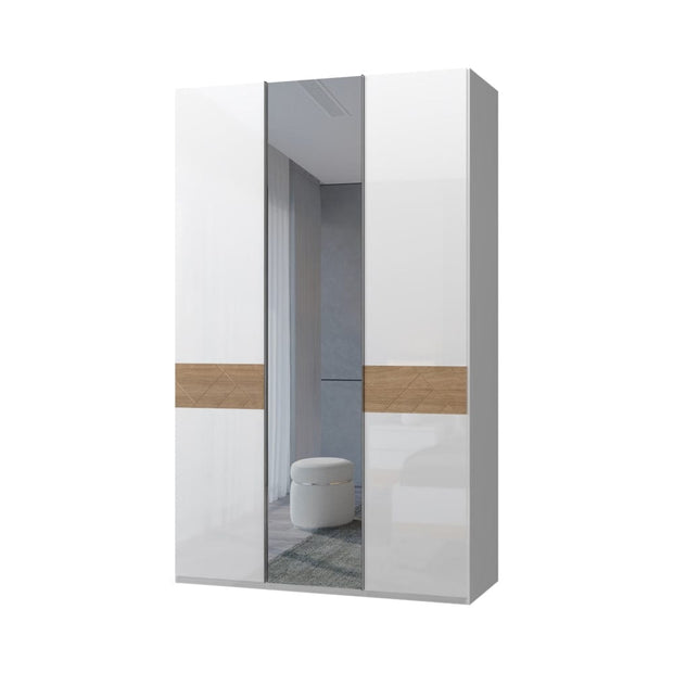 Dulap din pal si MDF, cu 3 usi si oglinda, Avis P3-1OG/AV Alb / Nuc Pacific, l137xA56xH224 cm (1)