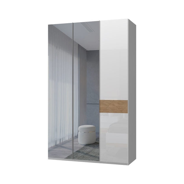 Dulap din pal si MDF, cu 3 usi si oglinda, Avis P3-2OG/AV Alb / Nuc Pacific, l137xA56xH224 cm (1)