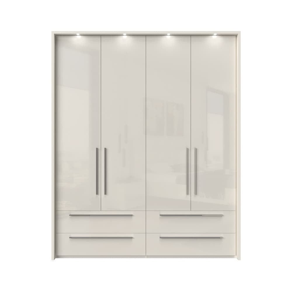 Jela Dulap din pal si MDF, cu 4 usi, 4 sertare si LED inclus, Piano Stripes P44B/PN Bej, l187xA60xH226 cm