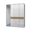 Jela Dulap din pal si MDF, cu 4 usi, oglinda si LED inclus, Avis Stripes P4B-1OG/AV Alb / Nuc Pacific, l187xA60xH227 cm