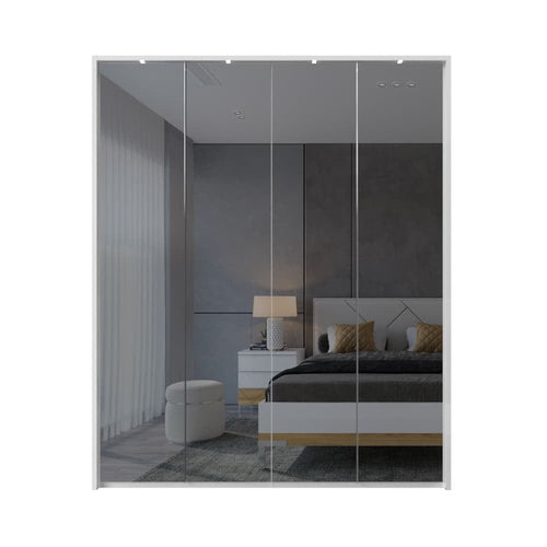 Jela Dulap din pal si MDF, cu 4 usi, oglinda si LED inclus, Avis Stripes P4B-4OG/AV Mirror Alb, l187xA60xH227 cm