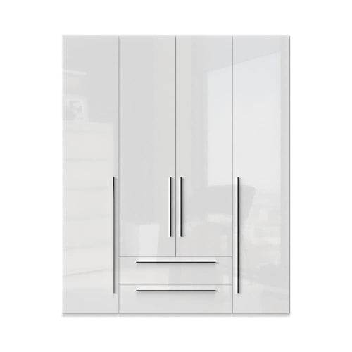 Jela Dulap din pal si MDF, cu 4 usi si 2 sertare, Piano P42/PN Alb, l182xA56xH224 cm