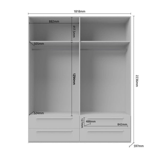 Jela Dulap din pal si MDF, cu 4 usi si 4 sertare, Piano P44/PN Bej, l182xA56xH224 cm