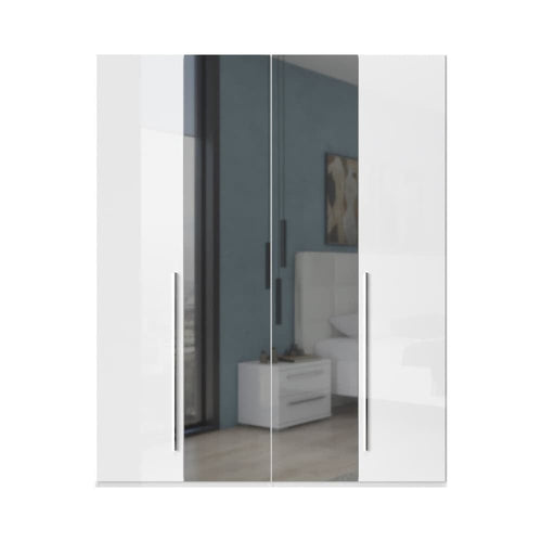 Jela Dulap din pal si MDF, cu 4 usi si oglinda, Piano P4-2OG/PN Alb, l182xA56xH224 cm