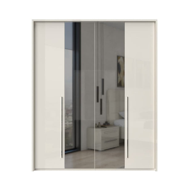 Jela Dulap din pal si MDF, cu 4 usi si oglinda, Piano Stripes P4A-2OG/PN Bej, l187xA60xH226 cm