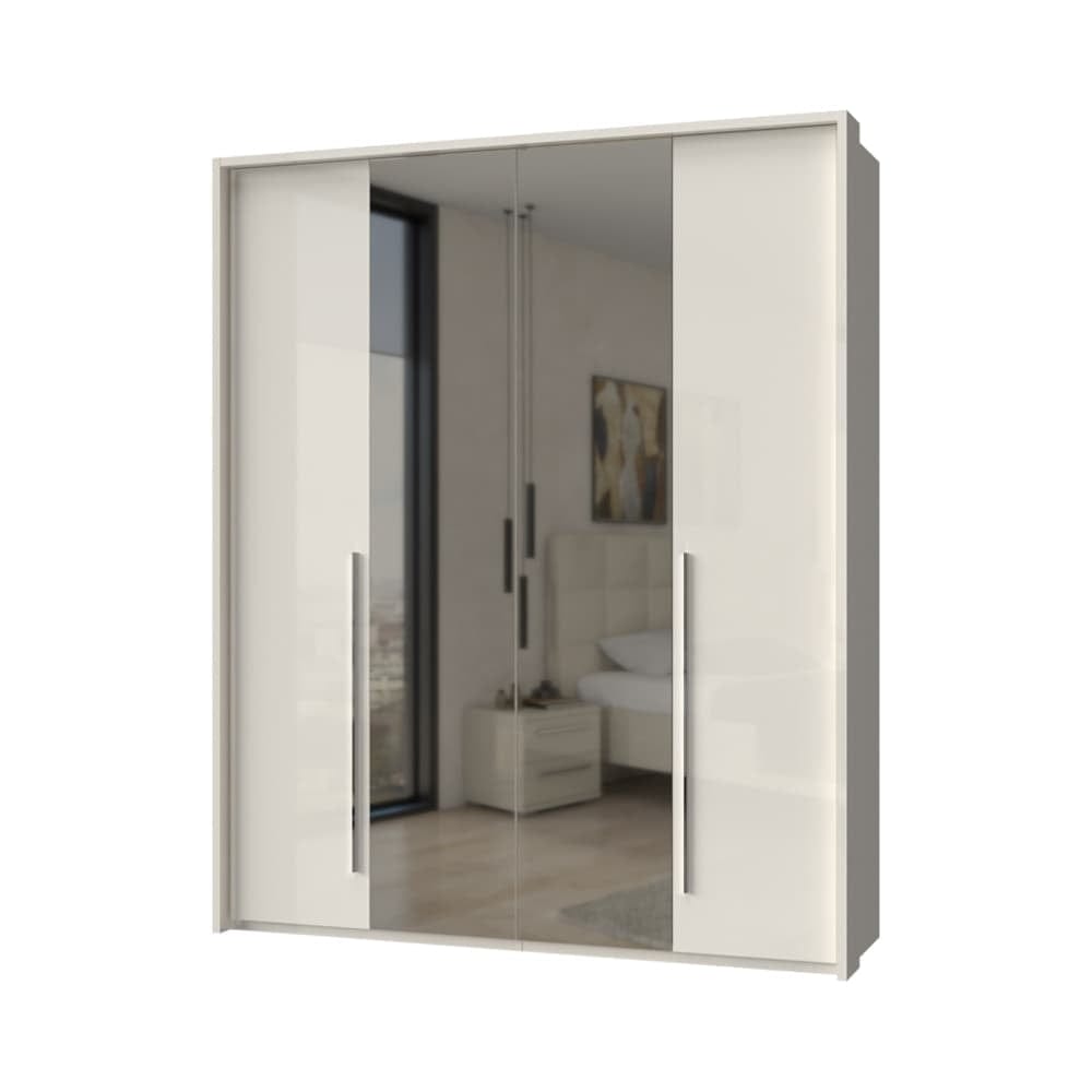 Jela Dulap din pal si MDF, cu 4 usi si oglinda, Piano Stripes P4A-2OG/PN Bej, l187xA60xH226 cm