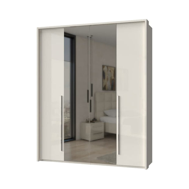 Jela Dulap din pal si MDF, cu 4 usi si oglinda, Piano Stripes P4A-2OG/PN Bej, l187xA60xH226 cm